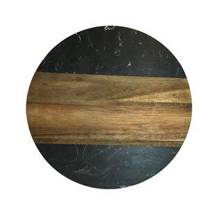 Round Wooden & Slate Lazy Susan Serving Platter 14 in Round